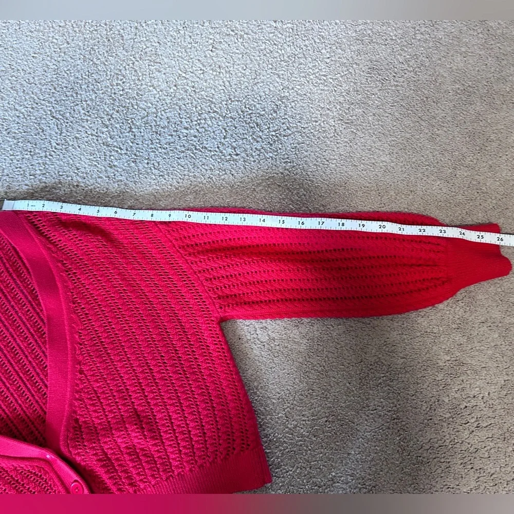 Alice + Olivia Windsor Deep V Slouchy Cable Knit Cardigan in Bright Poppy (red) - Picture 7 of 15